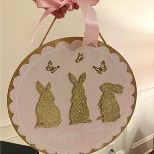 Pink and Gold Happy Easter Bunny Wall Hanging